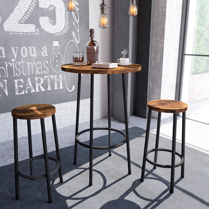 Hooseng Bar Table Set, 3 Piece Dining Table Set, Breakfast Bar Table for 2, Rectangle Kitchen Table Set with Steel Frame Pub Table for Small Space, Farmhouse, Cafe, Kitchen, Dining, Rustic Brown