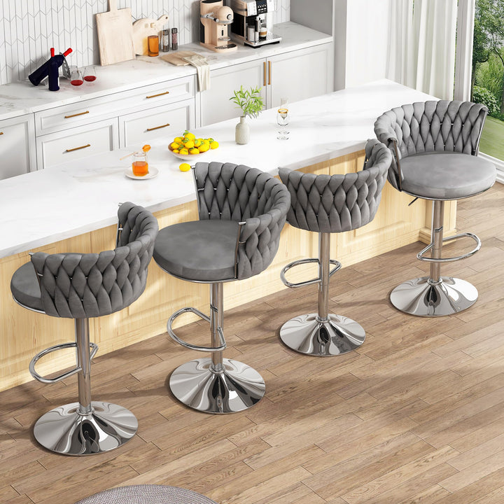Modern Swivel Velvet Bar Stools Set of 4