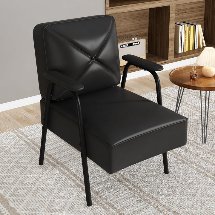 Lamerge Black Small Accent Chair Set of 2, Mid Century Modern Side Chair with Padded Armrests, Retro Faux Leather Arm Chair for Living Room, Bedroom, Office, Reception Room
