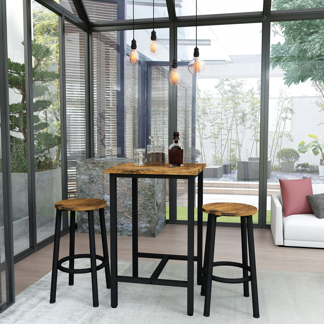 Hooseng Bar Table Set, 3 Piece Dining Table Set, Breakfast Bar Table for 2, Rectangle Kitchen Table Set with Steel Frame Pub Table for Small Space, Farmhouse, Cafe, Kitchen, Dining, Rustic Brown