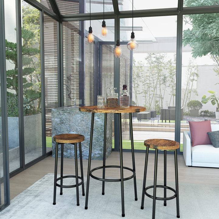 Hooseng Bar Table Set, 3 Piece Dining Table Set, Breakfast Bar Table for 2, Rectangle Kitchen Table Set with Steel Frame Pub Table for Small Space, Farmhouse, Cafe, Kitchen, Dining, Rustic Brown