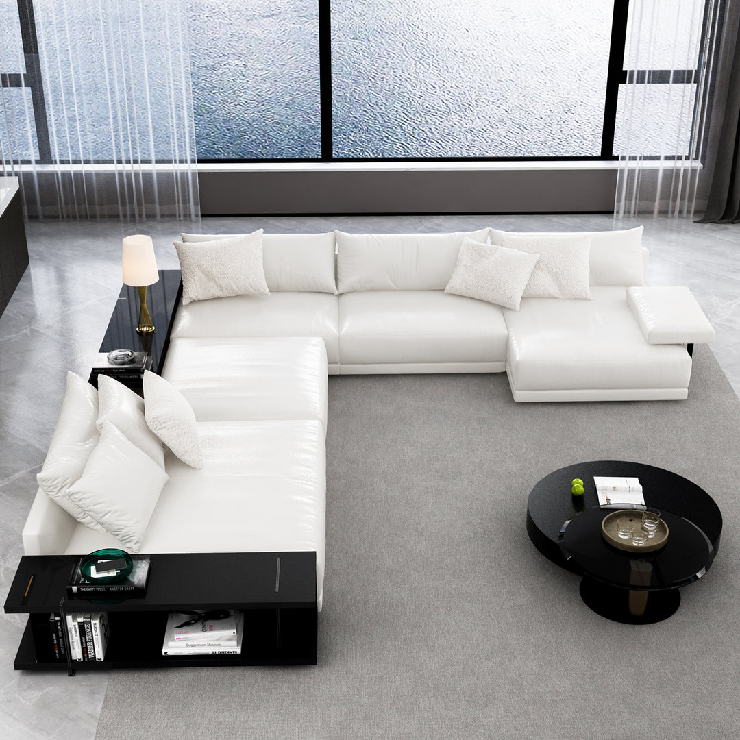 Rottnest Italian Leather L-Shaped Sectional with End Tables