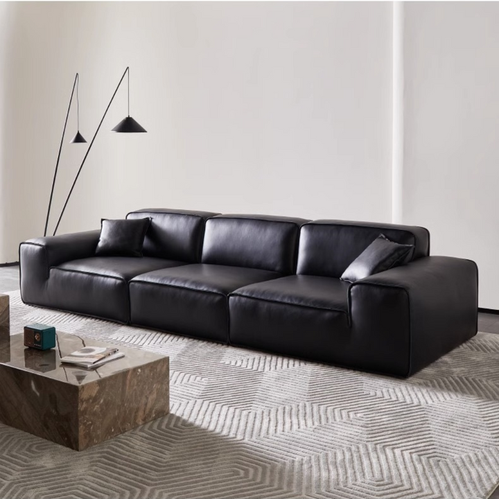 Chateau Full Leather Black Cow Straight Villa Sofa
