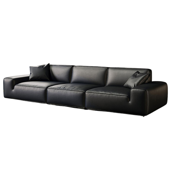 Chateau Full Leather Black Cow Straight Villa Sofa