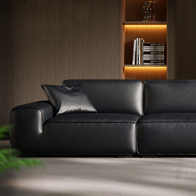 Chateau Full Leather Black Cow Straight Villa Sofa