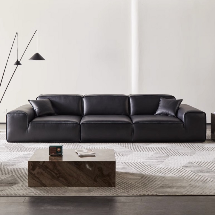 Chateau Full Leather Black Cow Straight Villa Sofa
