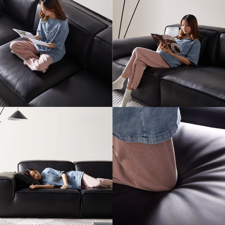 Chateau Full Leather Black Cow Straight Villa Sofa