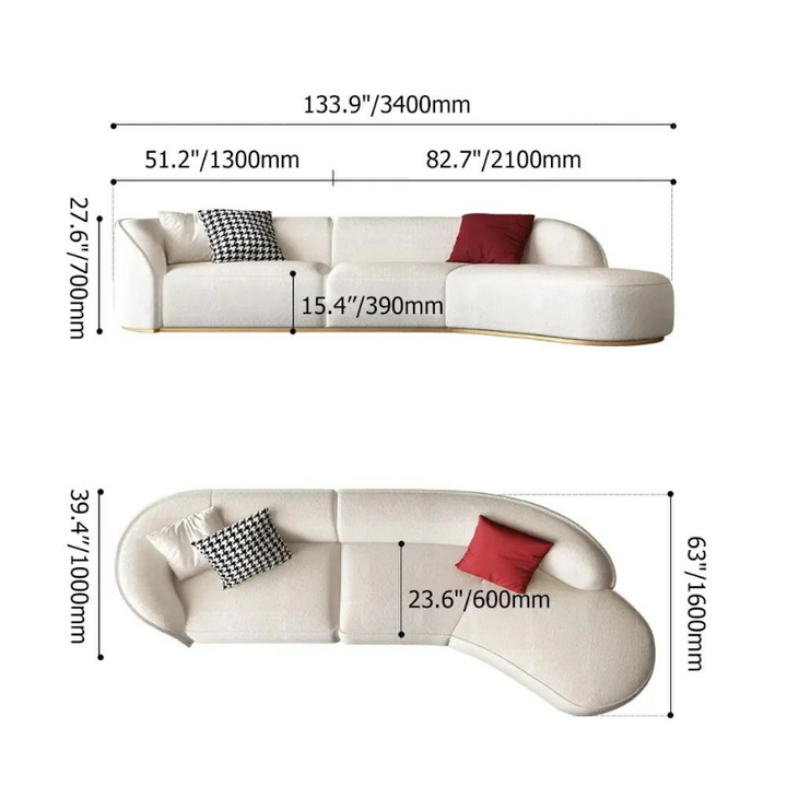 Ghita Lambswool Curved White Sectional Sofa