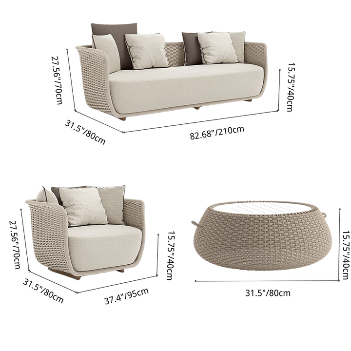 Nordic Wicker 3-Seat Garden Sofa Chair Set with Teapoy