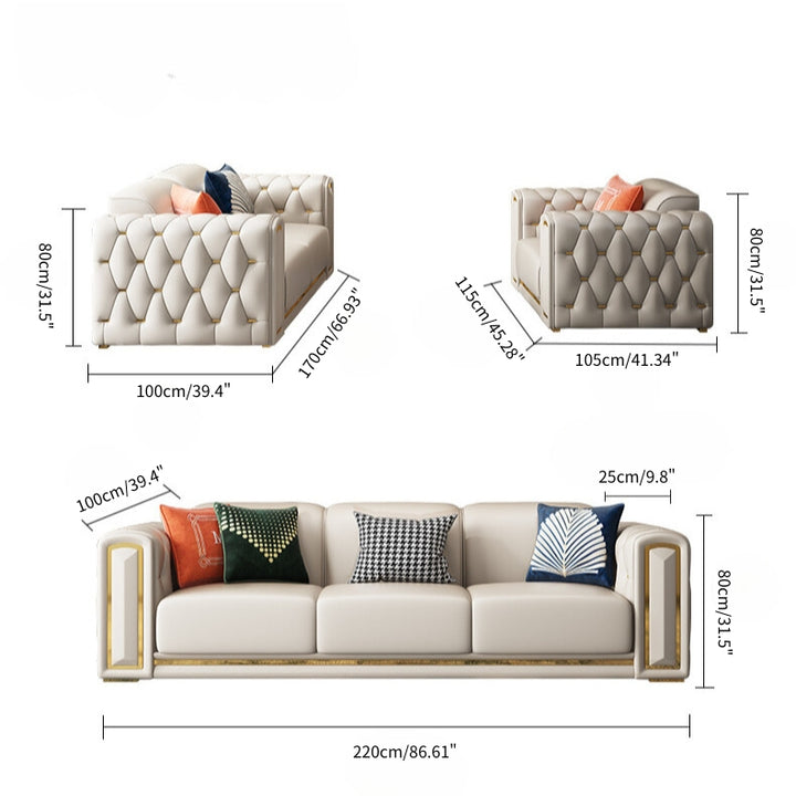 Sitka 3-Piece Napa Leather Tufted Chesterfield Sofa Set