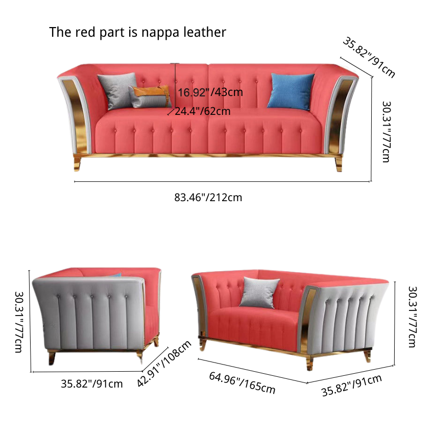 Sitka Nappa Leather 3-Piece Grey Luxury Chesterfield Sofa Set