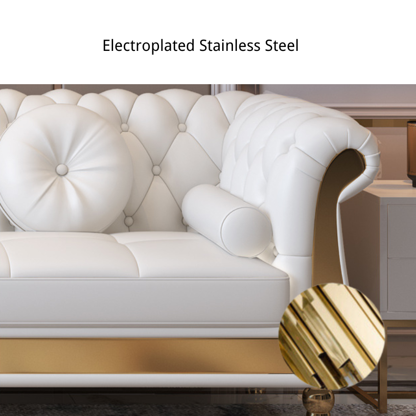 Electroplated Stainless Steel of Sitka Microfiber Leather Chesterfield L Shaped Sectional
