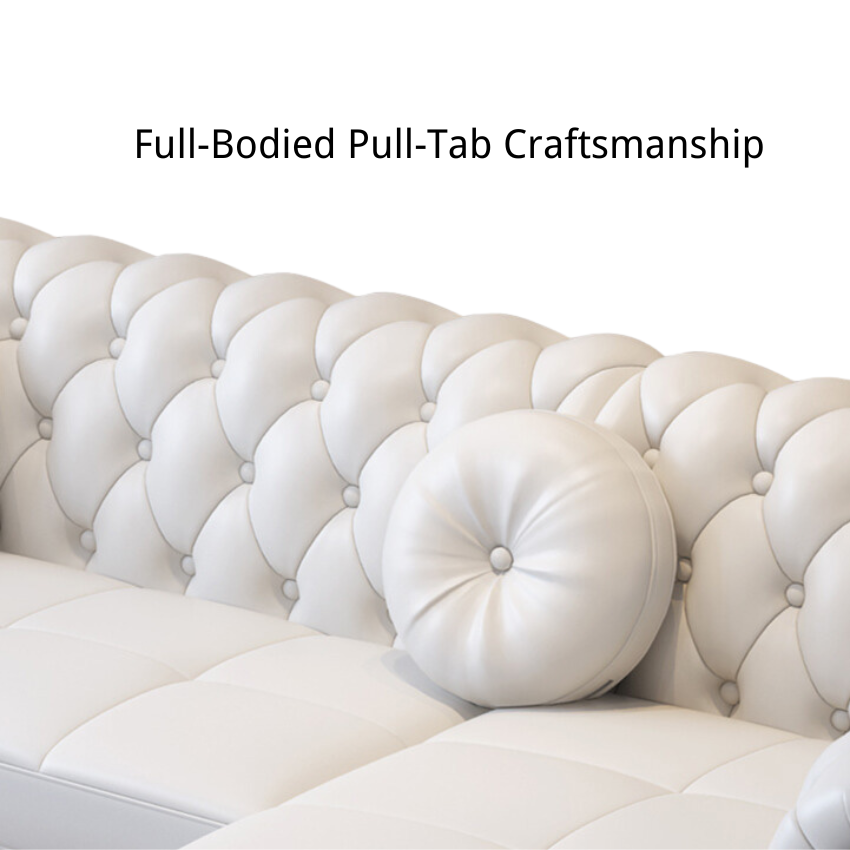 Full-Bodied Pull-Tab Craftsmanship of Sitka Microfiber Leather Chesterfield L Shaped Sectional