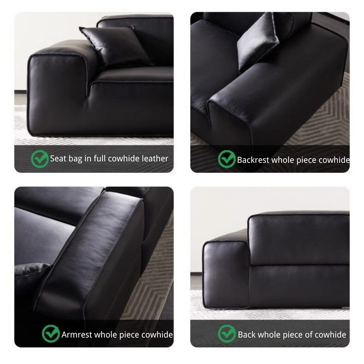 Chateau Full Leather Black Cow Straight Villa Sofa