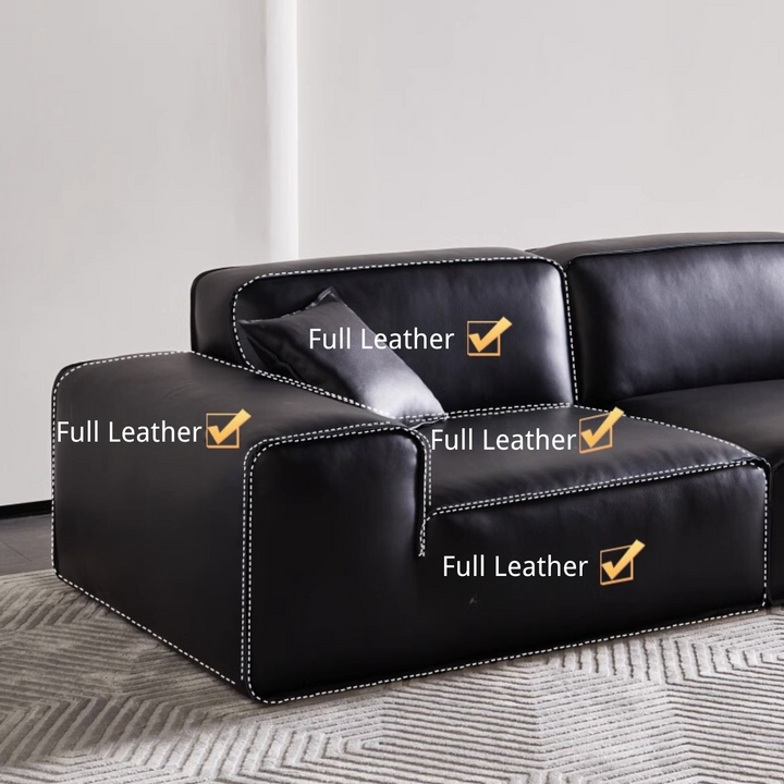 Chateau Full Leather Black Cow Straight Villa Sofa