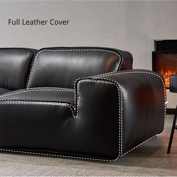 Chateau Full Leather Black Cow Straight Villa Sofa