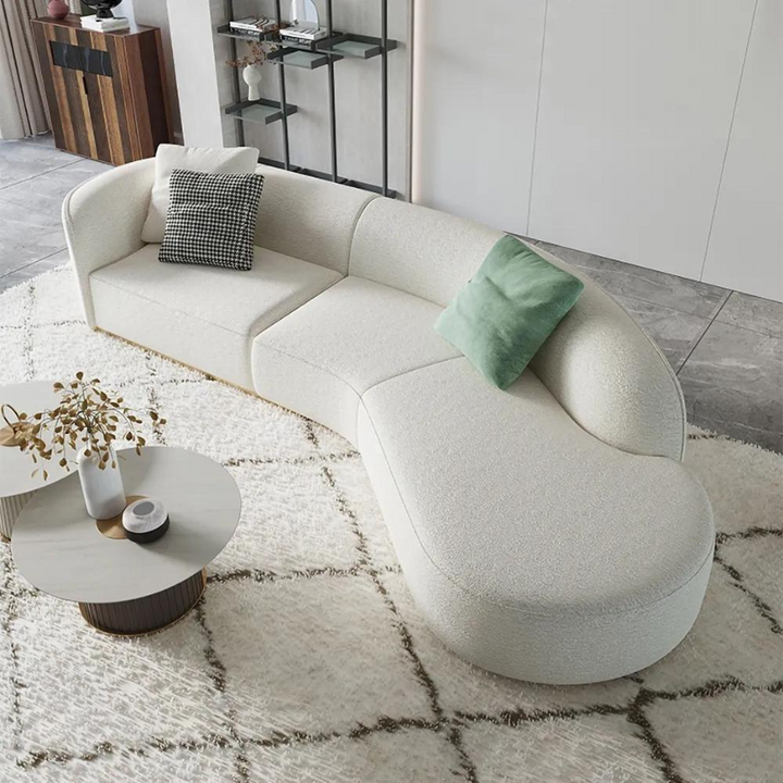 Ghita Lambswool Curved White Sectional Sofa