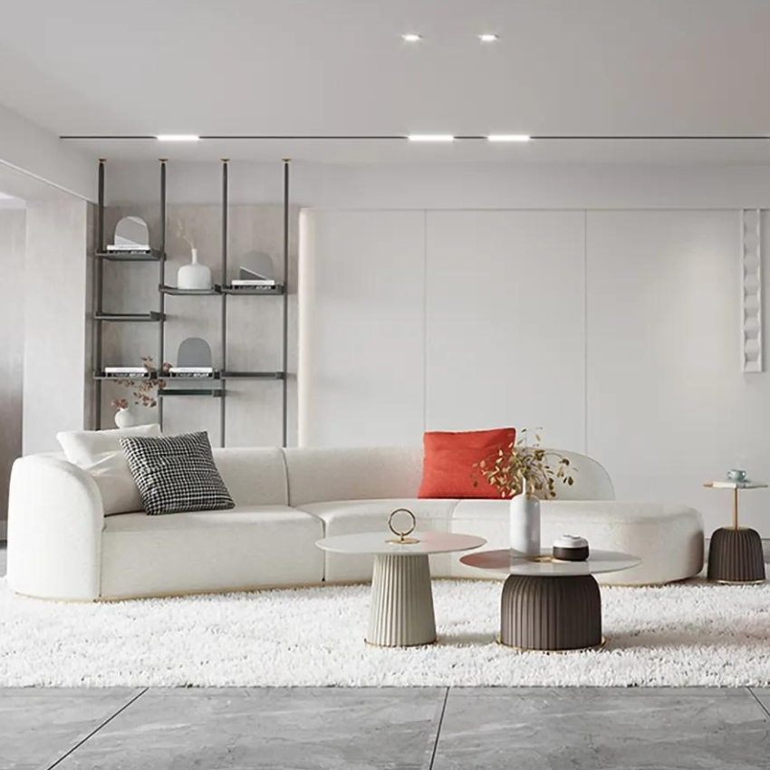 Ghita Lambswool Curved White Sectional Sofa