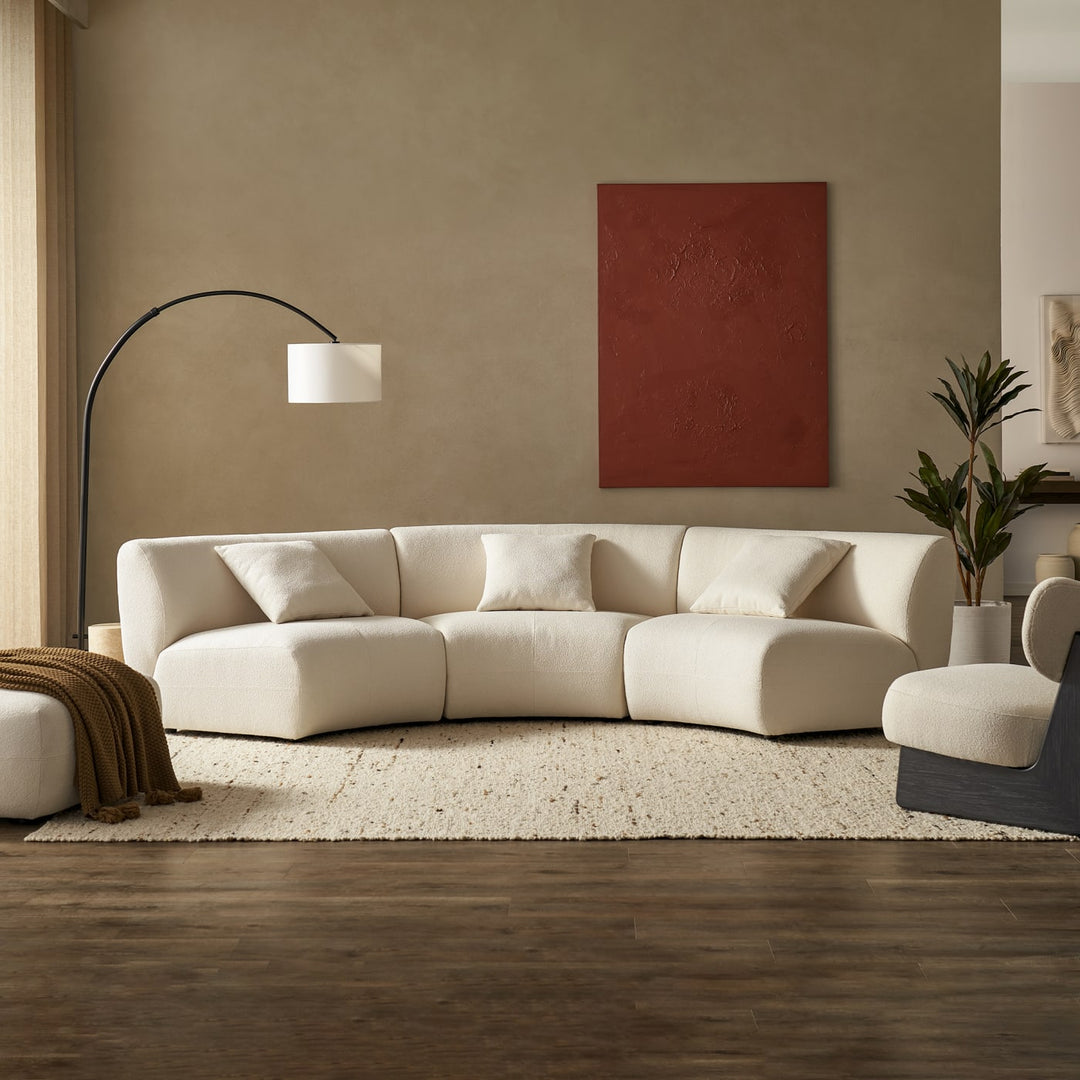 Auburn Cream Style Lamb Velvet Curved Shaped 3 Seater Sofa