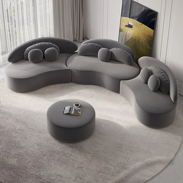 Ghita Velvet 3 Pieces Curved Modular Sofa Set with Ottoman