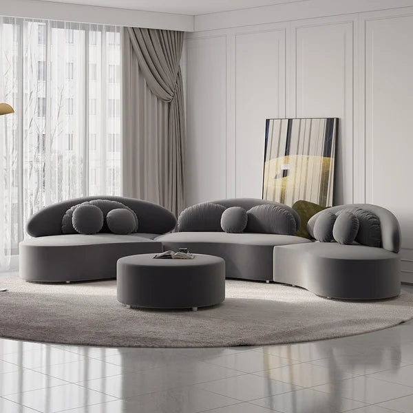 Ghita Velvet 3 Pieces Curved Modular Sofa Set with Ottoman