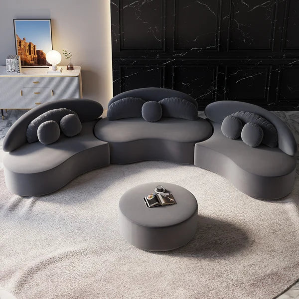 Ghita Velvet 3 Pieces Curved Modular Sofa Set with Ottoman