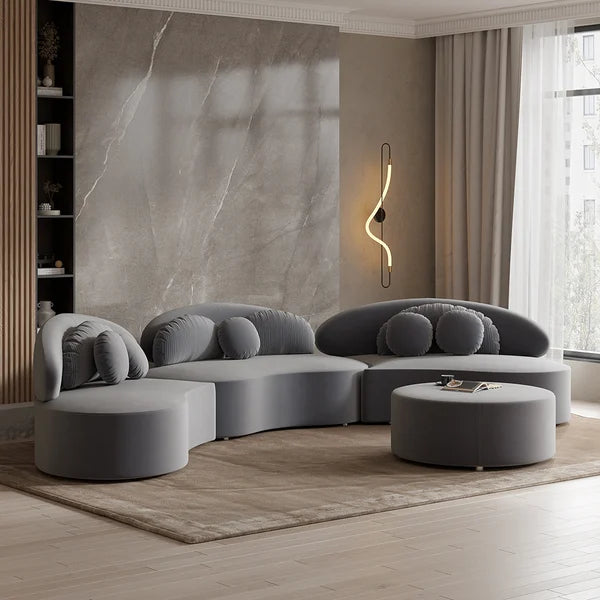 Ghita Velvet 3 Pieces Curved Modular Sofa Set with Ottoman