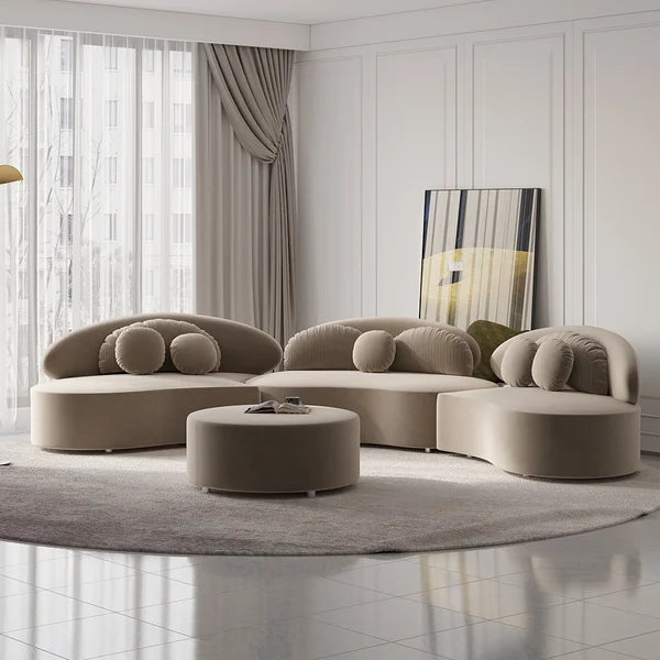 Ghita Velvet 3 Pieces Curved Modular Sofa Set with Ottoman