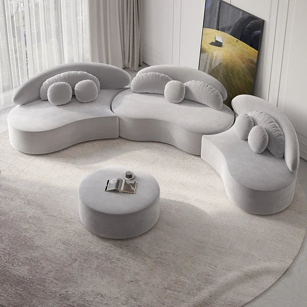 Ghita Velvet 3 Pieces Curved Modular Sofa Set with Ottoman