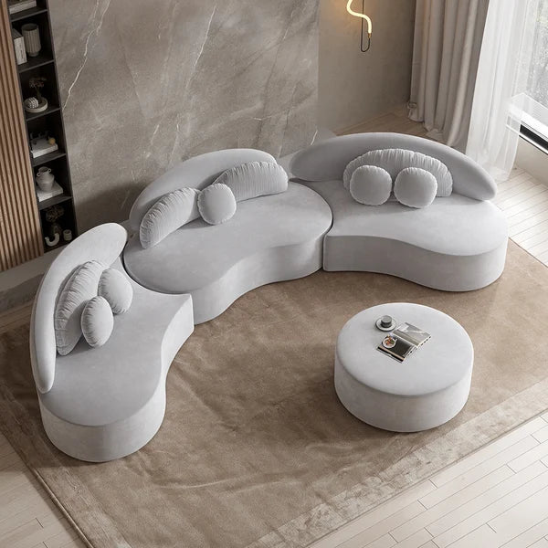 Ghita Velvet 3 Pieces Curved Modular Sofa Set with Ottoman