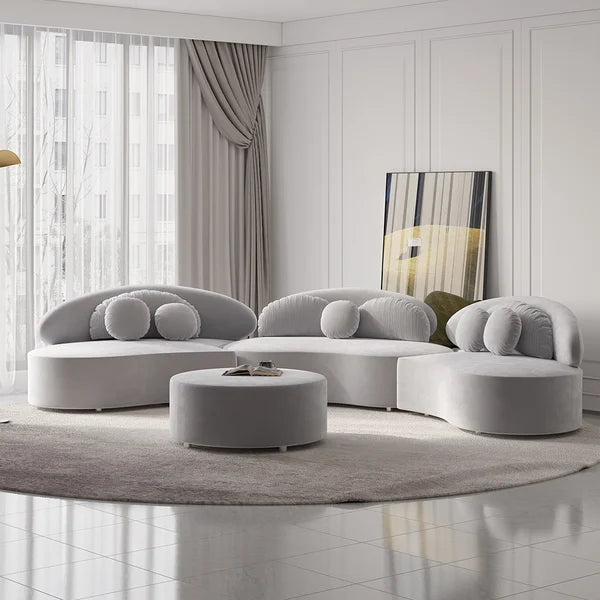 Ghita Velvet 3 Pieces Curved Modular Sofa Set with Ottoman