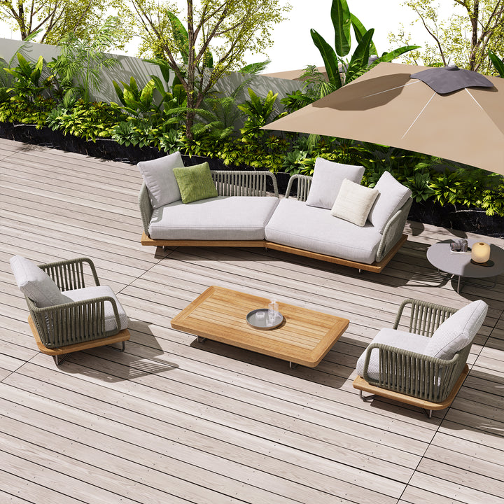 Irta Teak Outdoor Sectional Sofa Set with Table