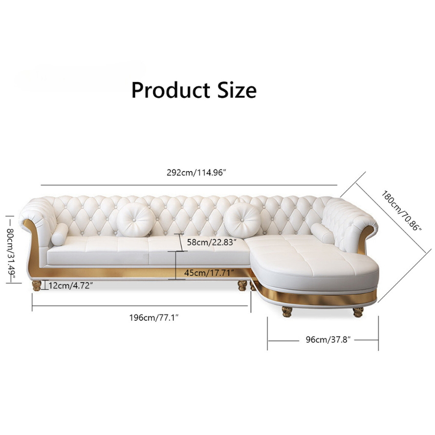 Product Size of Sitka Microfiber Leather Chesterfield L Shaped Sectional