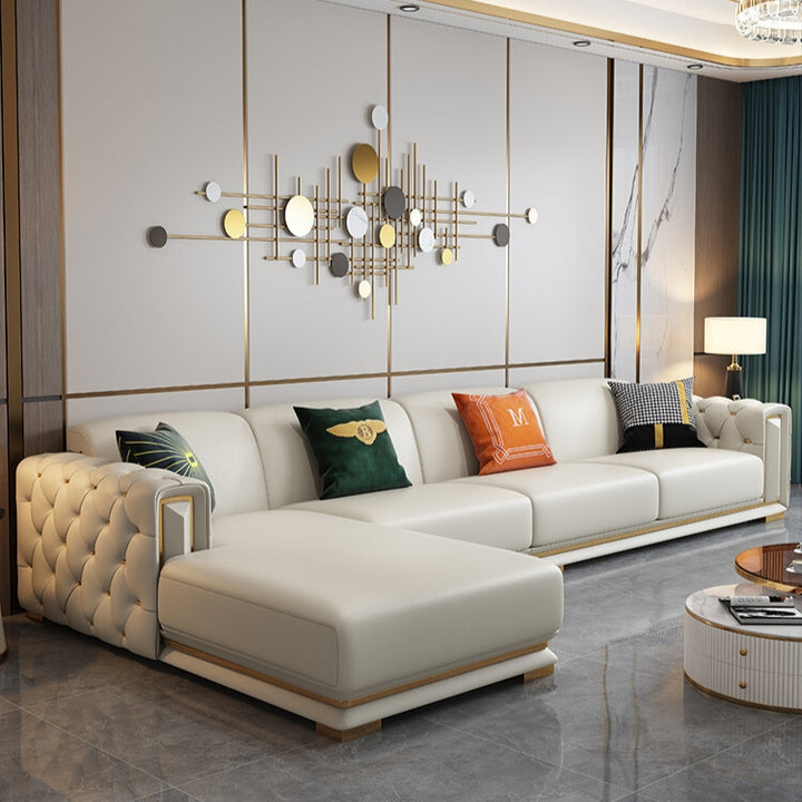 Sitka Nappa Leather Tufted Chesterfield Sectional Sofa with Chaise