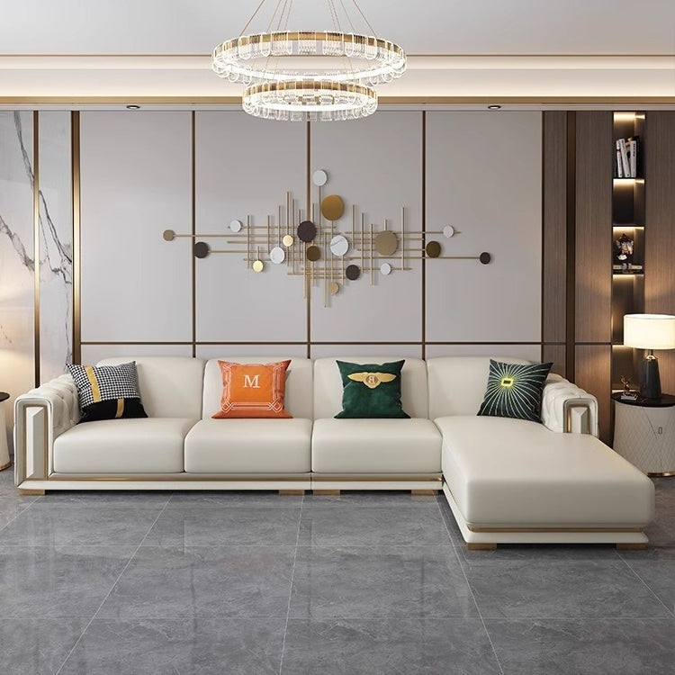 Sitka Nappa Leather Tufted Chesterfield Sectional Sofa with Chaise