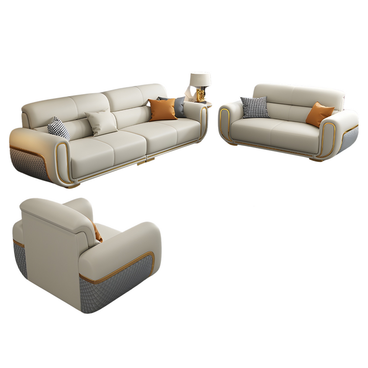 Sitka Nappa Leather 3 Pieces Living Room Sofa Sets - 7 Seats