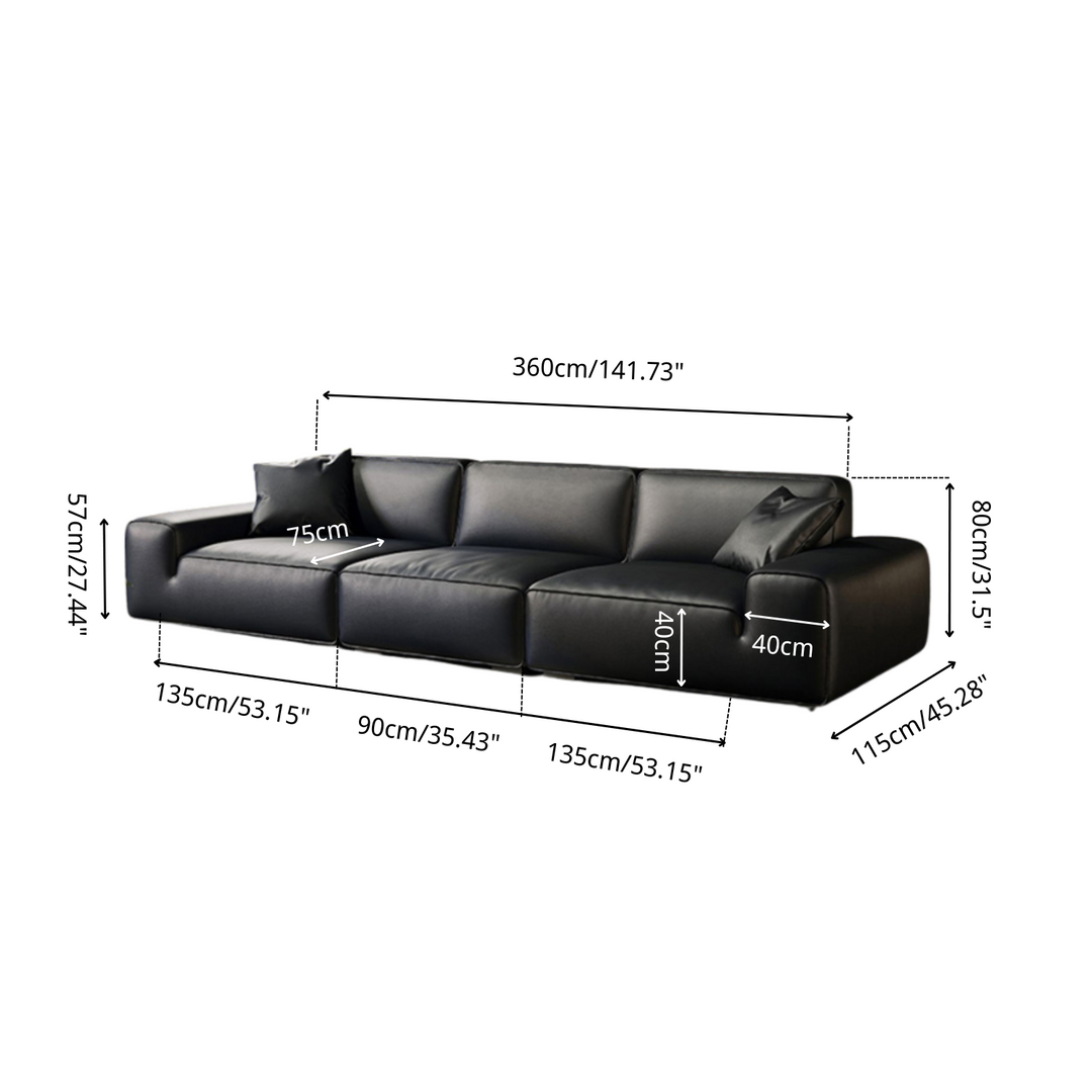 Chateau Full Leather Black Cow Straight Villa Sofa
