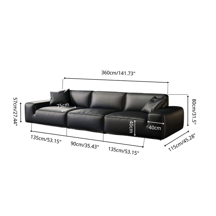 Chateau Full Leather Black Cow Straight Villa Sofa