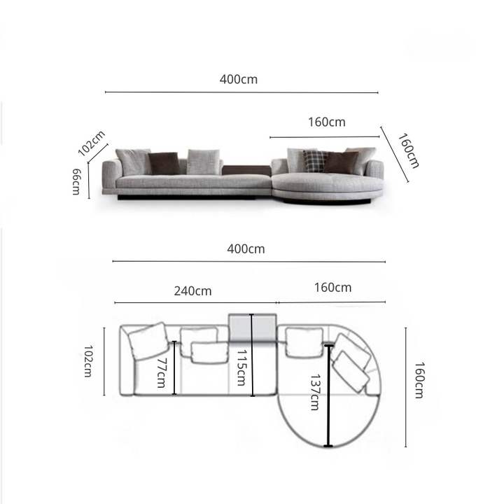 Italy Connely Style 3 Seater Sofa with Round Chaise