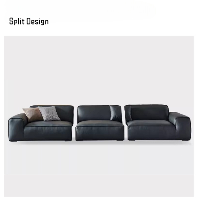 Chateau Full Leather Black Cow Straight Villa Sofa