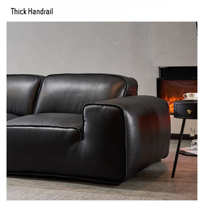 Chateau Full Leather Black Cow Straight Villa Sofa