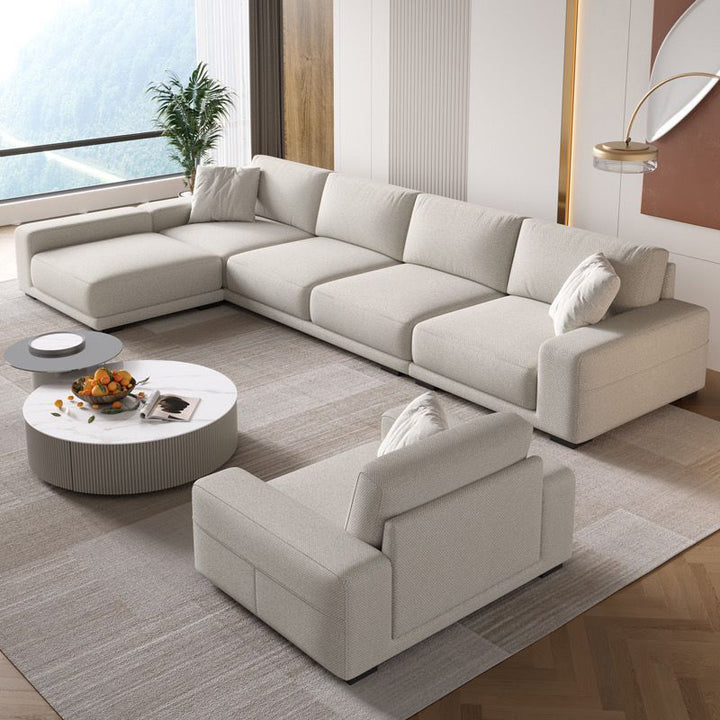 Todd Cotton Linen Corner 5 Seats Fabric Sofa With Single Chair