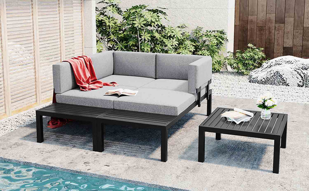 Oasis Outdoor Aluminum Alloy Sectional Sofa Set with End Table