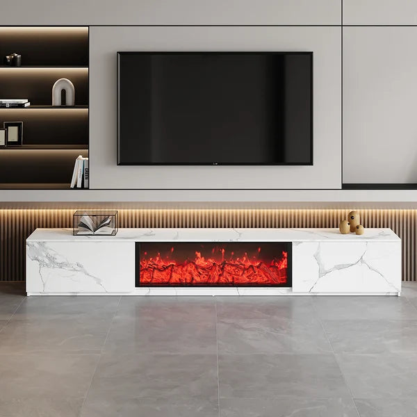 94.5“ Electric Fireplace Wood Storage TV Stand with Remote Control for TVs