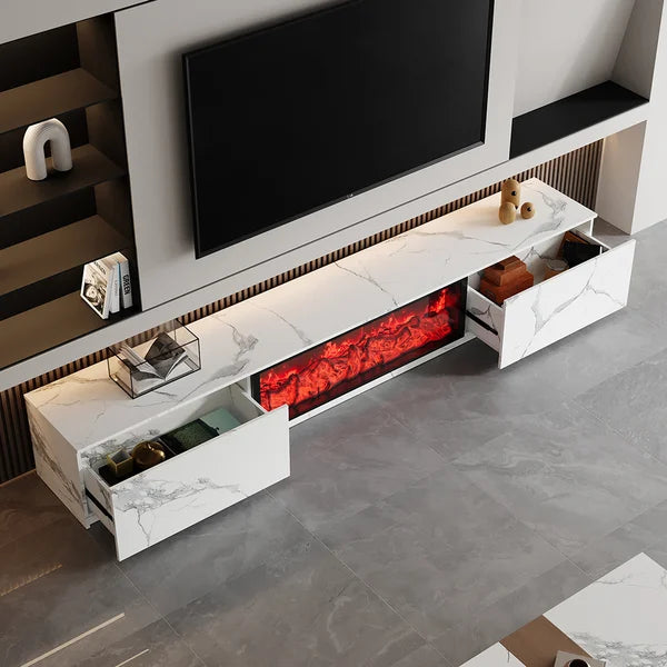 94.5“ Electric Fireplace Wood Storage TV Stand with Remote Control for TVs