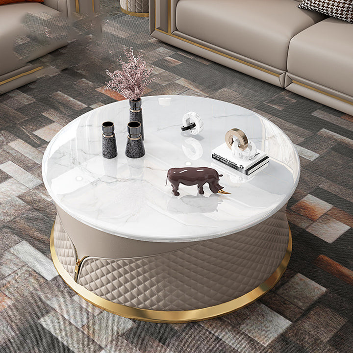 Round Leather Modern Luxury Marble Coffee Table