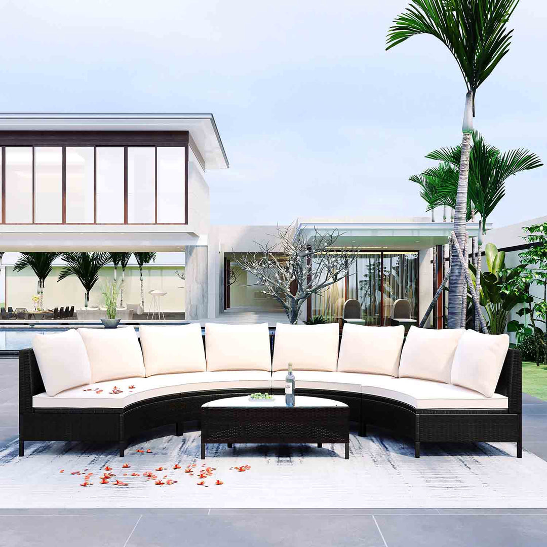 Irta All-Weather Wicker Outdoor Sectional Sofa Set with Tempered Glass Table