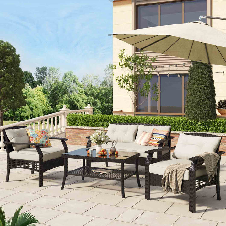 Oasis Outdoor Rattan Sofa Seating Group with Cushions - 4 Seat