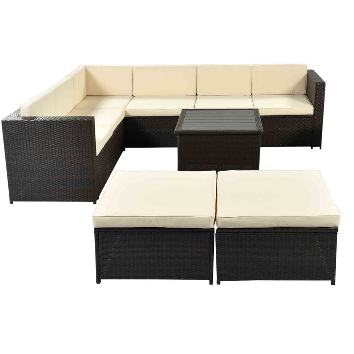 Irta Rattan Sectional Seating Group with Cushions and Ottoman - 9 Seat
