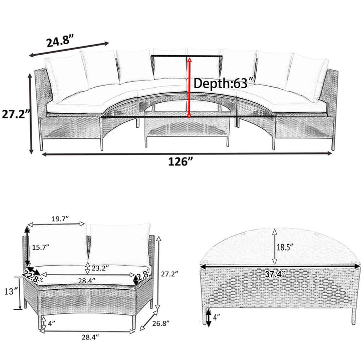 Irta All-Weather Wicker Outdoor Sectional Sofa Set with Tempered Glass Table